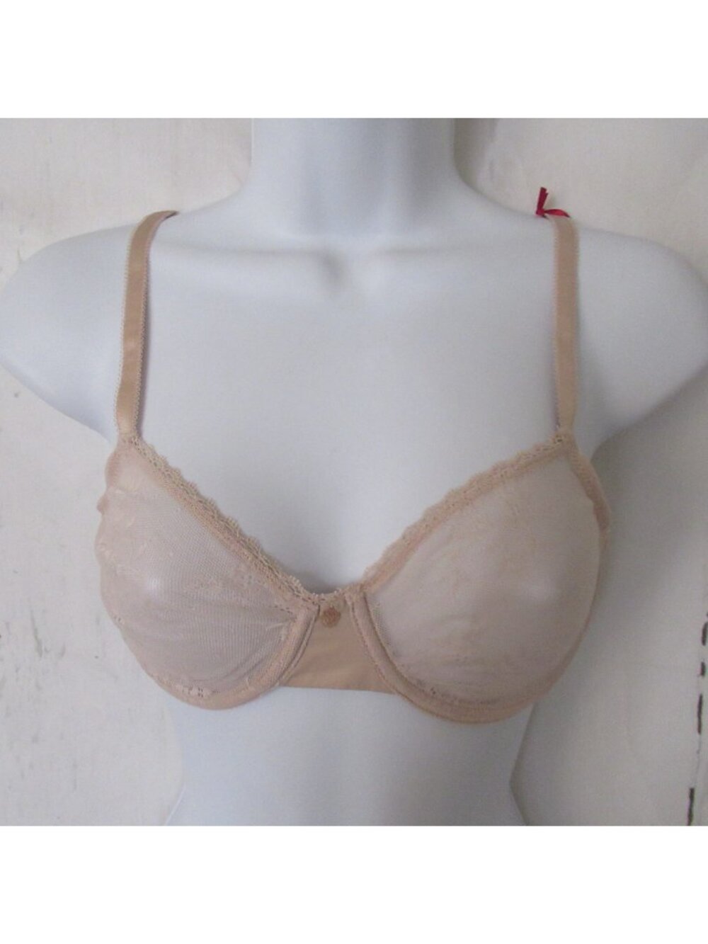 Skarlett Blue‎ Bra 34B Beige Tan Sheer Lace Underwire Back Close Honey Cashmere
